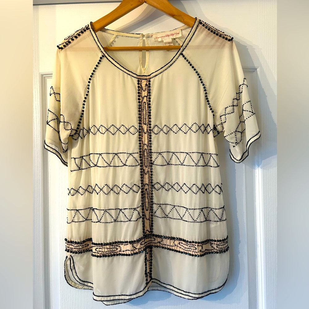 Anthropologie beaded silk top